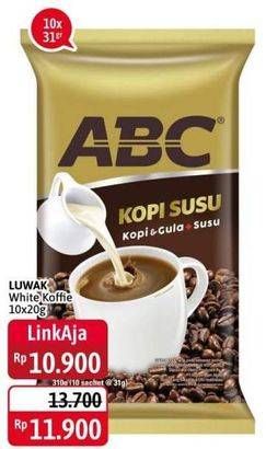 Promo Harga ABC Kopi White Coffee per 10 sachet 20 gr - Alfamidi