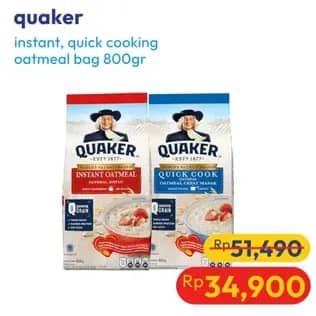 Promo Harga Quaker Oatmeal Instant, Quick Cooking 800 gr - Hypermart
