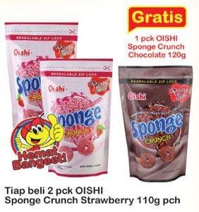 Promo Harga OISHI Sponge Crunch Strawberry per 2 pouch 110 gr - Indomaret