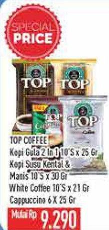Promo Harga TOP COFFE Kopi Gula, Kopi Susu Kental Manis, White Coffee, Cappuccino  - Hypermart