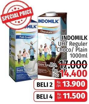 Promo Harga INDOMILK Susu UHT Plain, Chocolate 1000 ml - LotteMart