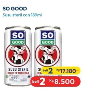 Promo Harga So Good Susu Steril 189 ml - Hypermart