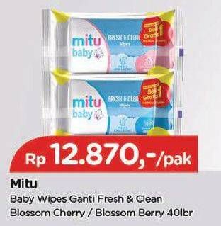 Promo Harga MITU Baby Wipes Fresh & Clean Pink Blooming Cherry, Blue Blossom Berry 60 sheet - TIP TOP