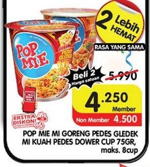 Promo Harga Indomie Pop Mie Instan Goreng Pedes Gledeek Ayam, Kuah Pedes Dower Ayam 75 gr - Superindo