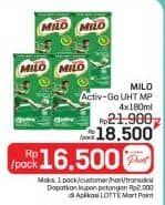 Promo Harga Milo Susu UHT per 4 box 110 ml - LotteMart