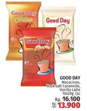 Promo Harga Good Day Instant Coffee 3 in 1 Mocacinno, Rock Salt Caramello, Vanilla Latte per 10 sachet 20 gr - LotteMart