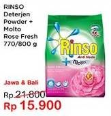 Promo Harga RINSO Anti Noda Deterjen Bubuk + Molto Pink Rose Fresh 770 gr - Indomaret