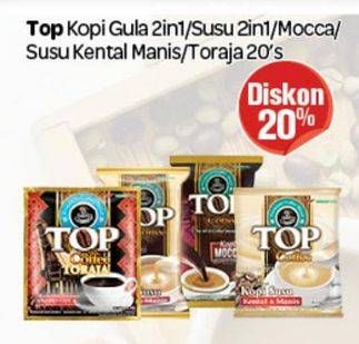 Promo Harga Top Coffee Kopi Kopi Gula, Kopi Susu, Kopi Moka, Kopi Susu Kental Manis, Kopi Toraja 20 pcs - Carrefour