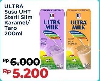 Promo Harga Ultra Milk Susu UHT Karamel, Taro 200 ml - Indomaret