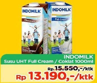 Promo Harga Indomilk Susu UHT Cokelat, Full Cream Plain 1000 ml - TIP TOP