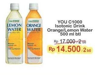 Promo Harga YOU C1000 Isotonic Drink Orange Water, Lemon Water 500 ml - Indomaret