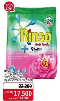 Promo Harga RINSO Anti Noda Deterjen Bubuk + Molto Japanese Peach, + Molto Purple Perfume Essence 770 gr - Alfamidi