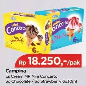 Promo Harga Campina Mini Concerto Chocolate, Strawberry per 6 pcs 30 ml - TIP TOP