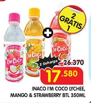 Promo Harga Inaco Im Coco Drink Lychee, Mango, Strawberry 350 ml - Superindo