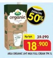 Promo Harga Arla Full Cream Milk UHT Organic 1000 ml - Superindo