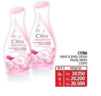 Promo Harga Citra Hand & Body Lotion Pearly White UV Korean Pearl Mulberry 230 ml - Lotte Grosir