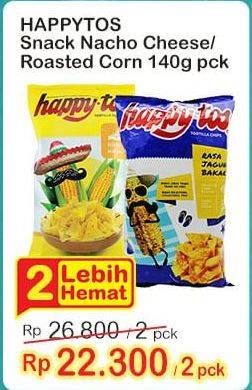 Promo Harga Happy Tos Tortilla Chips Nacho Cheese, Jagung Bakar/Roasted Corn 140 gr - Indomaret