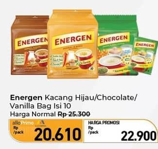 Promo Harga Energen Cereal Instant Chocolate, Kacang Hijau, Vanilla per 10 sachet 30 gr - Carrefour