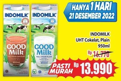 Promo Harga Indomilk Susu UHT Cokelat, Full Cream Plain 950 ml - Hypermart
