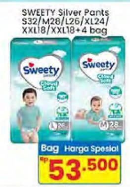 Promo Harga Sweety Silver Pants S32, M28, L26, XL24, XXL18, XXL22 18 pcs - Indomaret