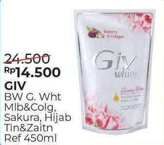 Promo Harga GIV Body Wash White Mulberry Collagen, Pearl Sakura, Hijab Tin Zaitun 450 ml - Alfamart