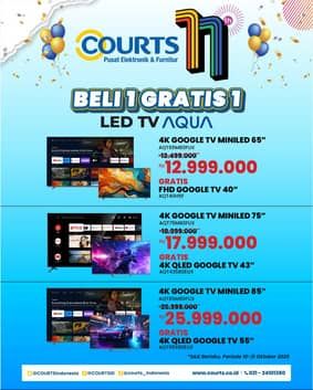 Promo Harga Anniversary Deals COURTS ke-11 – Beli 1 Gratis 1 LED TV AQUA  - COURTS