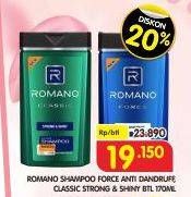 Promo Harga ROMANO Romano Shampoo Classic Strong Shiny/Force Anti Dandruff 170 ml - Superindo