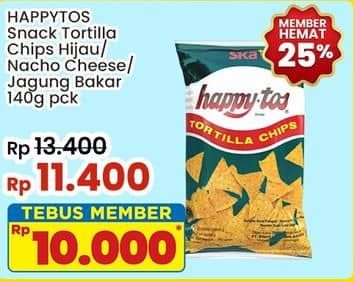 Promo Harga Happy Tos Tortilla Chips Hijau, Jagung Bakar/Roasted Corn, Nacho Cheese 140 gr - Indomaret