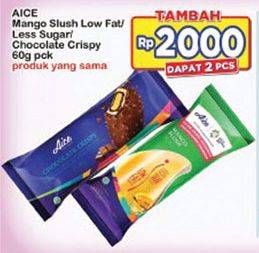 Promo Harga AICE Ice Cream Mango Slush Low Fat Less Sugar, Chocolate Crispy 60 gr - Indomaret