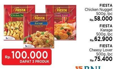 Promo Harga Paket 3 Produk: FIESTA Chicken Nugget + Karage + Cheesy Lover 500gr  - LotteMart