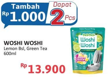 Promo Harga Woshi Woshi Dishwash  Lime Lemon Basil, Green Tea 600 ml - Alfamidi