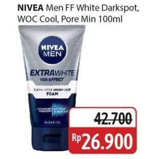Promo Harga Nivea Men Facial Foam Extra White Dark Spot, Oil Control Men Cooling, Bright Oil Clear Pore Minimizing Scrub 100 ml - Alfamidi
