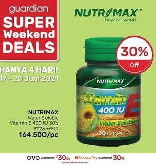 Promo Harga NUTRIMAX Vitamin E 400IU Water Soluble 30 pcs - Guardian