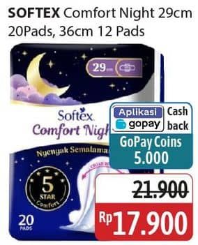 Promo Harga Softex Comfort Night Wing 29cm, Wing 36cm 12 pcs - Alfamidi