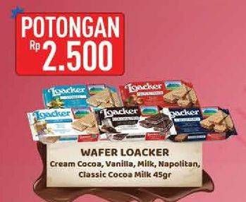 Promo Harga LOACKER Wafer Cacao, Vanila, Milk, Napolitaner, Classic Cocoa N Milk 45 gr - Hypermart