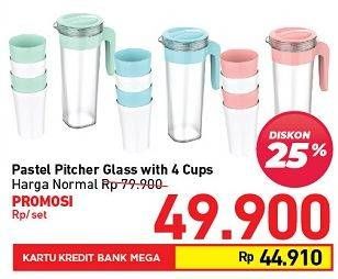 Promo Harga Pastel Pitcher Glass With 4 Cups 4 pcs - Carrefour