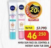 Promo Harga NIVEA Sun Face Serum Protect & White SPF 50+ Instant Aura, Oil Control 30 ml - Superindo