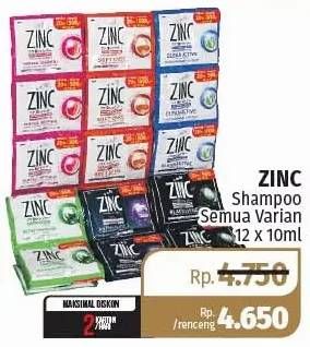 Promo Harga ZINC Shampoo All Variants per 12 sachet 10 ml - Lotte Grosir