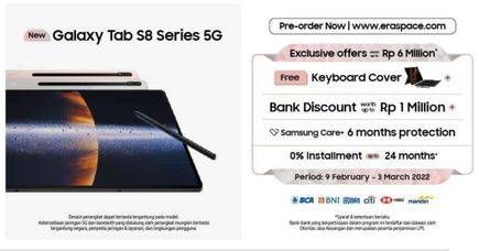 Promo Harga SAMSUNG Galaxy Tab S8 5G 8GB + 128GB  - Erafone