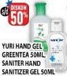 Promo Harga YURI Hand Gel Green Tea 50ml / SANITER Hand Sanitizer Gel 50ml  - Hypermart
