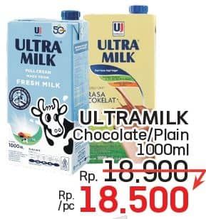 Promo Harga Ultra Milk Susu UHT Coklat, Full Cream 1000 ml - LotteMart