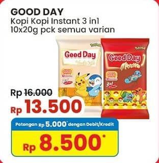 Promo Harga Good Day Instant Coffee 3 in 1 All Variants per 10 sachet 20 gr - Indomaret