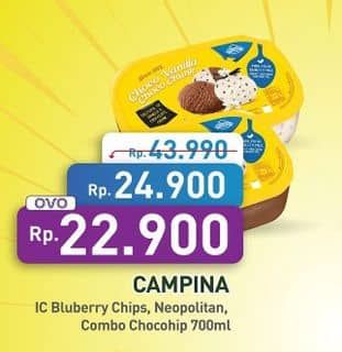 Promo Harga Campina Ice Cream Blueberry Choco Chunk, Neapolitan, Chocolate Vanilla Choco Chunk 700 ml - Hypermart