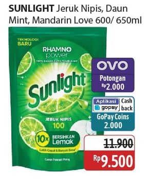 Promo Harga Sunlight Pencuci Piring Jeruk Nipis 100, Anti Bau With Daun Mint, Mandarin Orange 600 ml - Alfamidi
