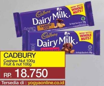 Promo Harga CADBURY Dairy Milk Cashew Nut, Fruit Nut 100 gr - Yogya
