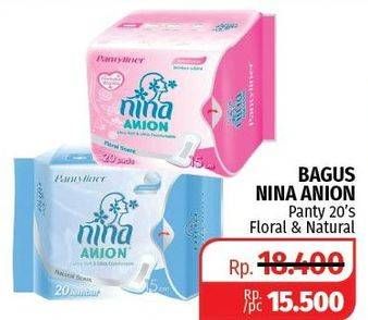 Promo Harga Bagus Nina Anion Pantyliner Natural Scent 15cm, Floral Scent 15cm 20 pcs - Lotte Grosir
