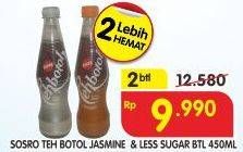 Promo Harga SOSRO Teh Botol Less Sugar, Jasmine per 2 botol 450 ml - Superindo