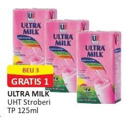 Promo Harga Ultra Milk Susu UHT Stroberi 125 ml - Alfamart