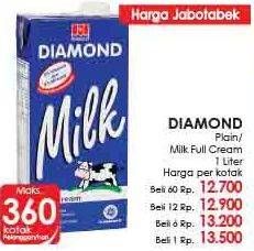 Promo Harga DIAMOND Milk UHT Full Cream, Plain 1 ltr - Lotte Grosir