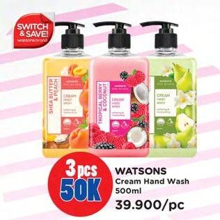 Promo Harga WATSONS Cream Hand Wash All Variants 500 ml - Watsons